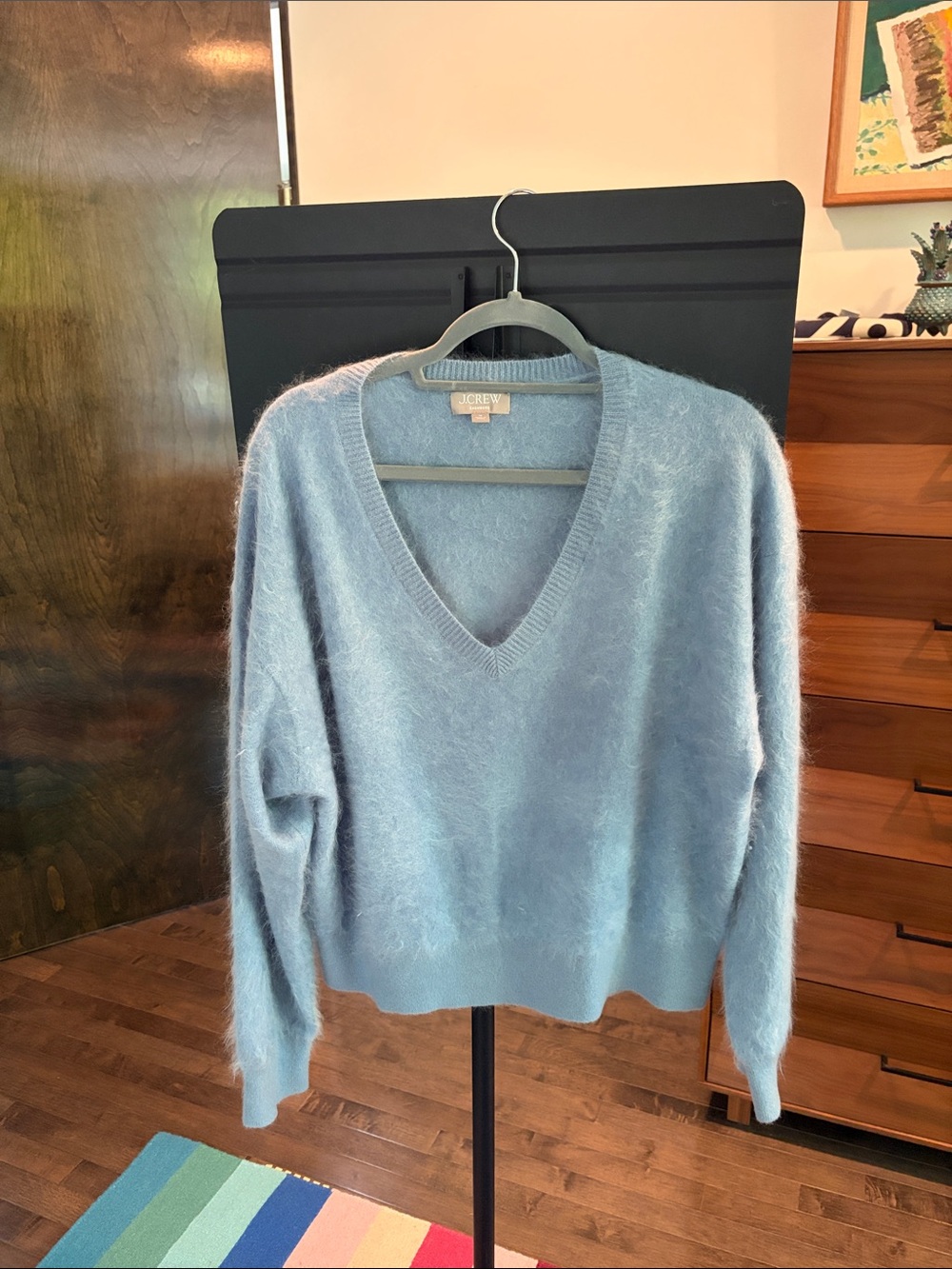 J. Crew Light Blue V-Neck Fuzzy Knit Sweater